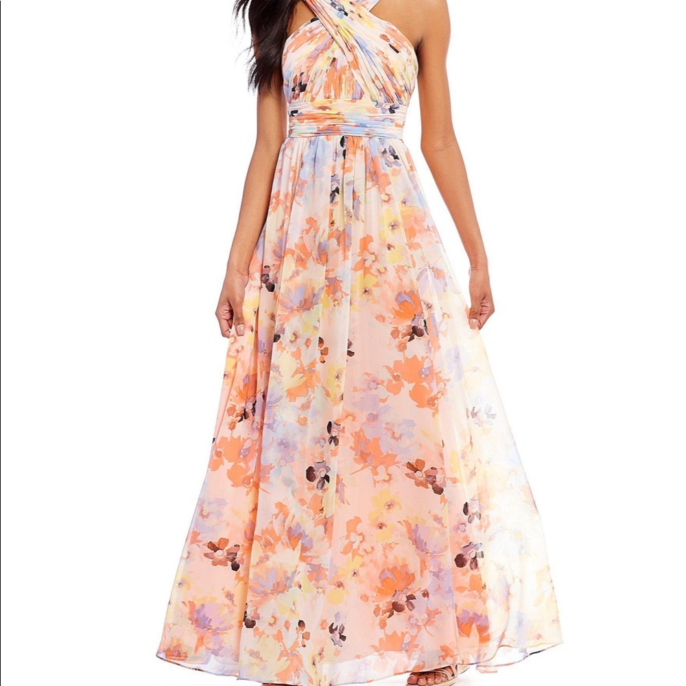 Calvin Klein cross front floral gown
